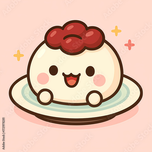 Wallpaper Mural Kawaii mochi dessert with cute face and red bean topping on head, isolated on pink background Torontodigital.ca