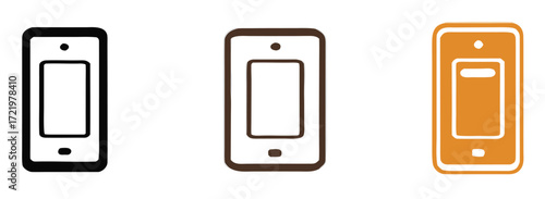 Modern smartphone icons in black, brown, and orange offer versatile digital communication and technology design elements for app interfaces and branding projects.
