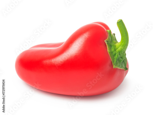 fresh single red pepper isolated on white background
