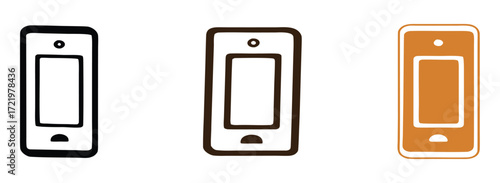 Modern smartphone icons in black, brown, and orange offer versatile digital communication and technology design elements for app interfaces and branding projects.