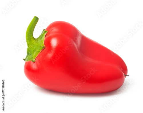 fresh single red pepper isolated on white background