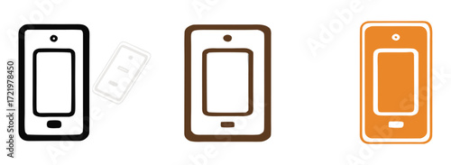Modern smartphone icons in black, brown, and orange offer versatile digital communication and technology design elements for app interfaces and branding projects.