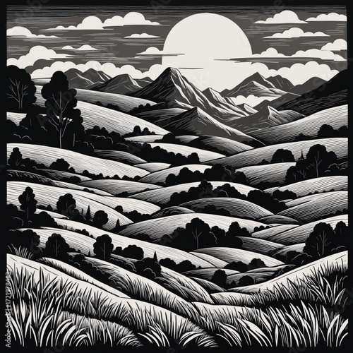 Beautiful greyscale Landscape of desert mountains
