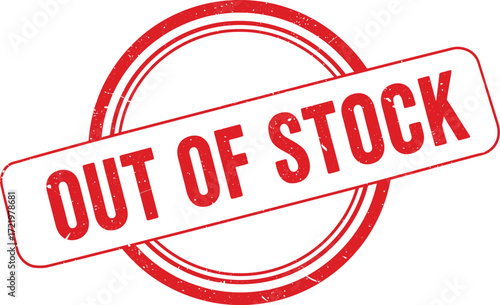 Red 'out of stock' stamp graphic signifying product unavailability for e-commerce and retail businesses isolated on transparent background