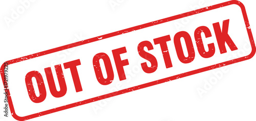 Red "out of stock" rubber stamp imprint on a transparent background for retail and e-commerce isolated on transparent background