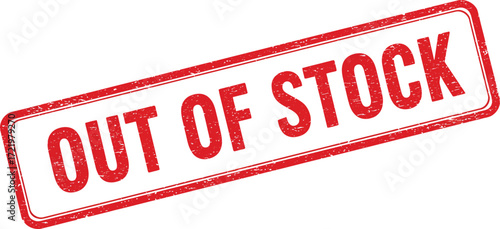 Red out of stock rubber stamp graphic for retail and inventory management isolated on transparent background