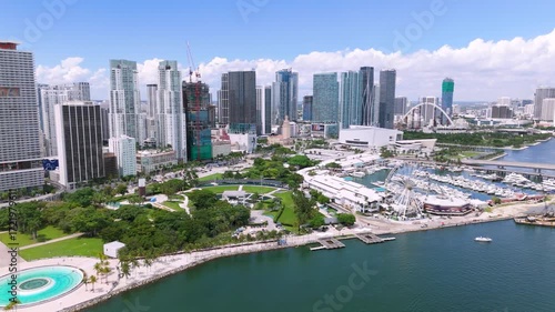 Downtown Miami Skyline with Bayside Marketplace, Ferris Wheel, and Marina View