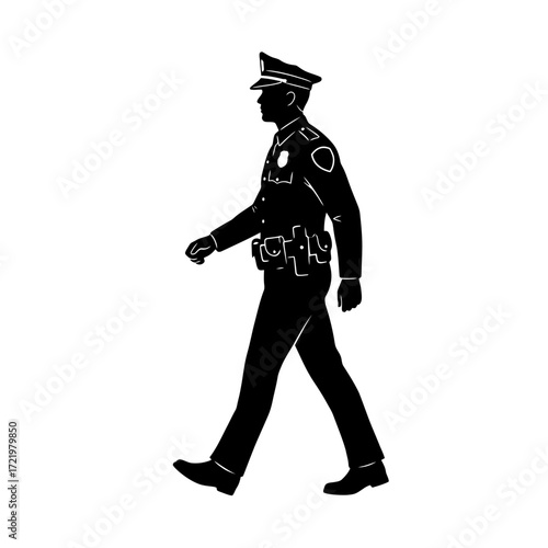 Vector art of silhouette of a police officer walking