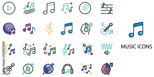 Music simple concept 24 color icons set .Vector illustration.	