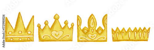A set of decorative golden crowns. Vector graphics.