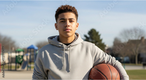 Basketball Action, Young Athlete, Playground, Photo, Urban Environment, Close-up View, Youth Sports Motivation