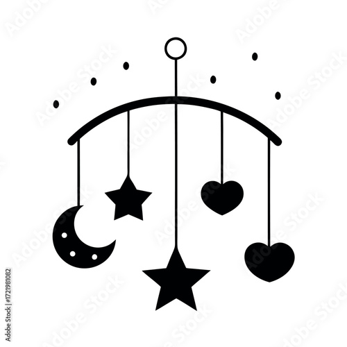 Minimal Glyph Baby Crib Mobile with Star and Moon Vector Illustration