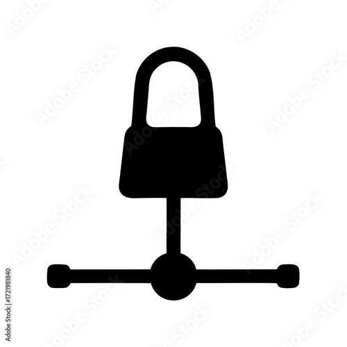 Network security illustration with padlock connecting to a point on the network