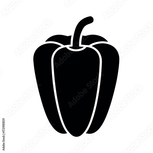 Minimal Glyph Bell Pepper Capsicum with Stem Vector Illustration