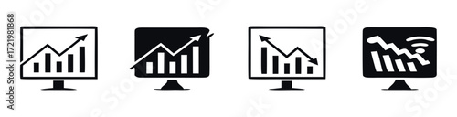 Financial charts showing market trends on computer screens, illustrating both growth and decline, perfect for reports, presentations, or visualizing economic performance 