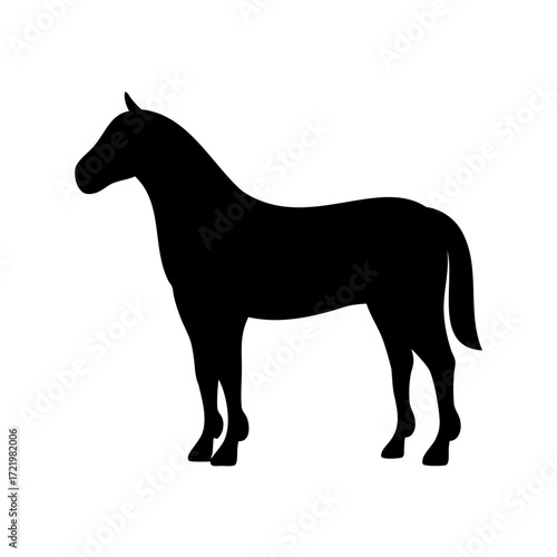 Black Silhouette of a Horse Standing in Profile on White Background