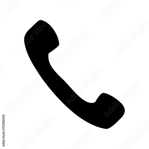 Simple Black Telephone Handset Silhouette on White Background for Communication Needs