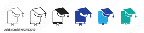 Bachelor cap icon Knowledge attainment is symbolized by a graduation cap on an book.