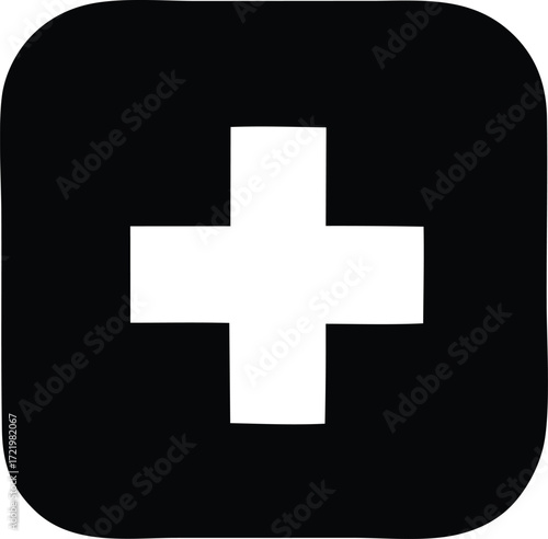 Simple white cross symbol inside rounded square icon minimalist graphic design element for digital applications