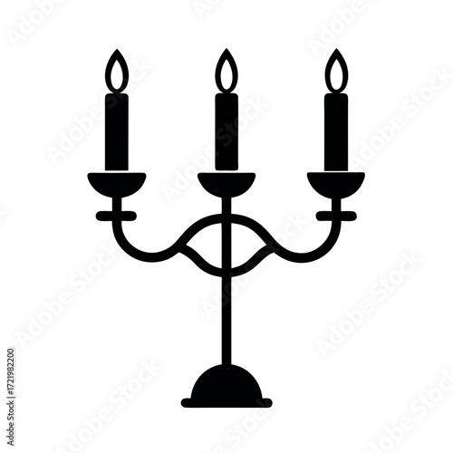Minimal Glyph Candelabra with Three Lit Candles Vector Illustration