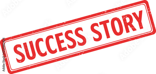 Success story stamp red border diagonal text inspirational achievement recognition award isolated on transparent background