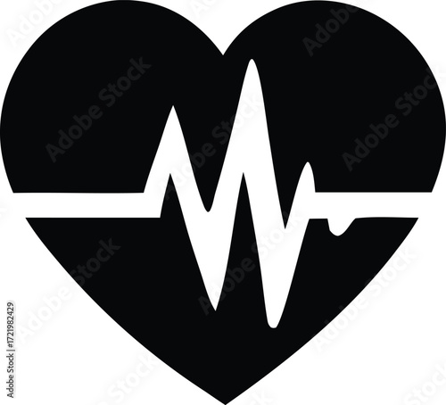 Iconic heartbeat symbol showing ecg line within a black heart shape representing health and life