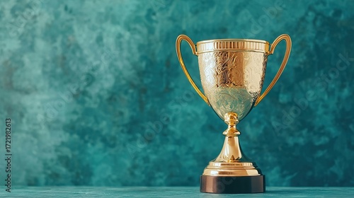 Award trophy engraving, metallic sheen, intricate font,  