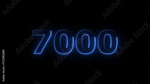 abstract beautiful neon countdown 7000 number animation background 4k video.
