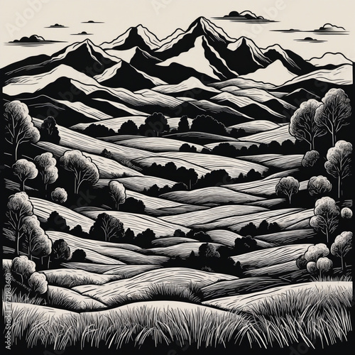 Beautiful greyscale Landscape of desert mountains
