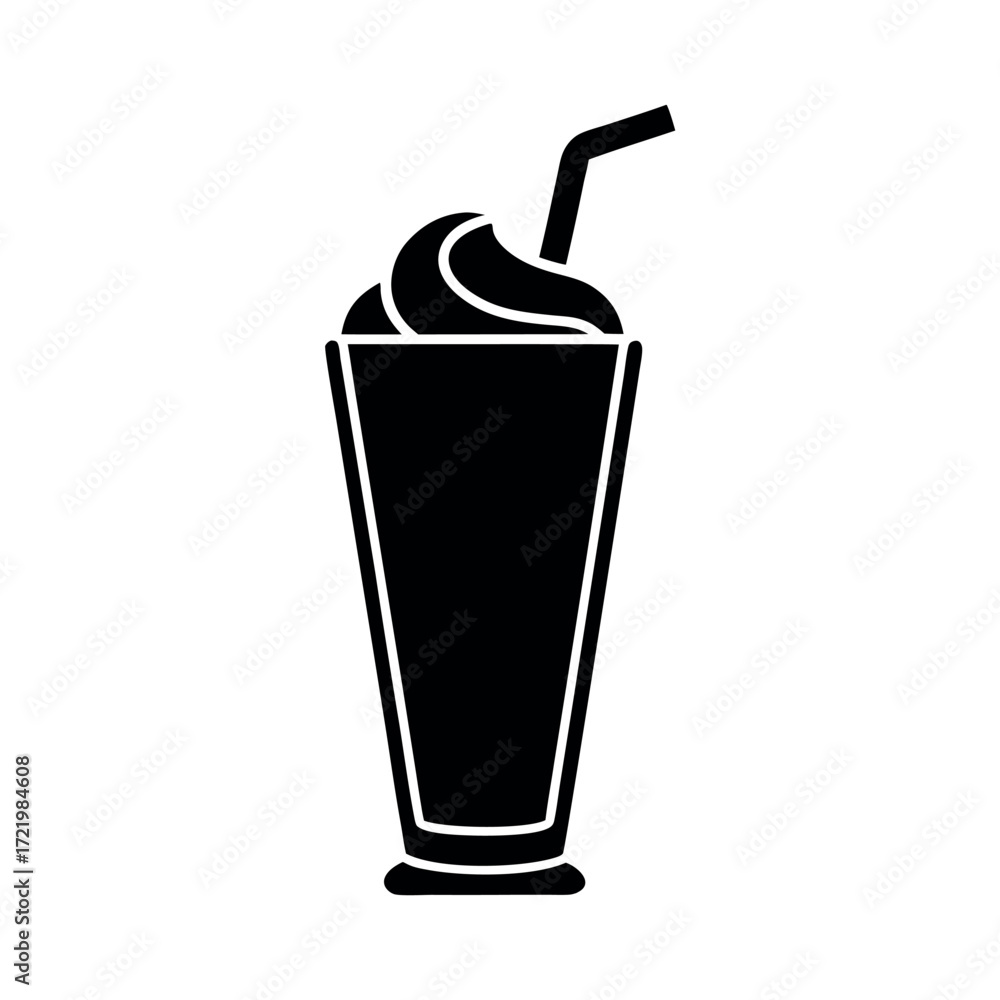 Minimal Glyph Milkshake in Tall Glass with Whipped Cream Vector Illustration Minimal Glyph Milkshake in Tall Glass with Whipped Cream Vector Illustration