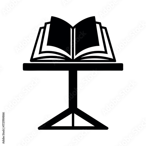 Minimal Glyph Open Book on Cross Stand Rehal Vector Illustration