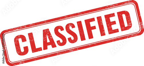 Official classified stamp in red and white grunge texture for document approval and security isolated on transparent background