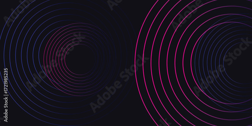 Dark abstract background with glowing wave. Shiny moving lines design element. Modern purple blue gradient flowing wave lines. Futuristic