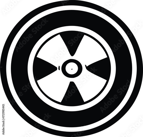 Iconic radioactive symbol radiating energy within a circular emblem representing caution and danger