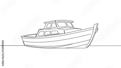 Single line drawing boat minimal sketch