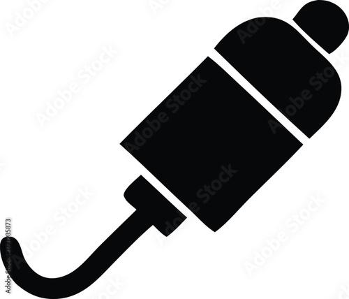 Simple silhouette icon of a medical syringe with a needle for injection and vaccination purposes