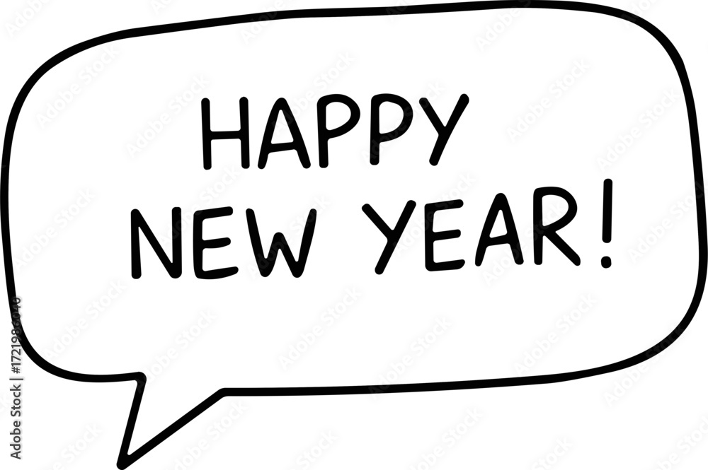 Fototapeta premium Happy New Year speech bubble illustration in flat style with outline