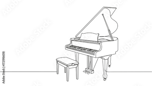 Single line drawing piano minimal art