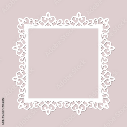 Traditional square decorative frame with intricate pattern for laser cutting