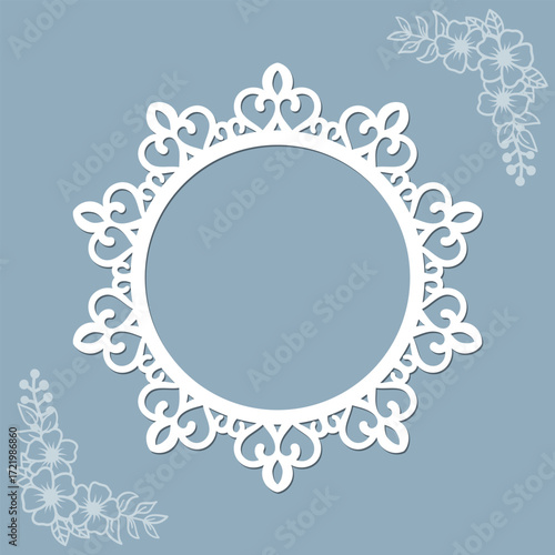 Circular decorative frame with intricate laser cut ornamental border design