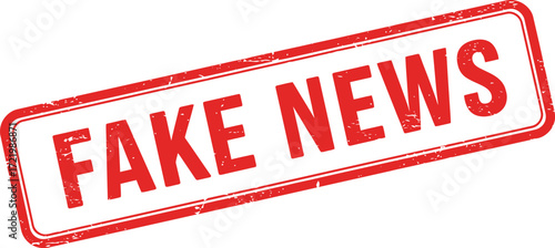 Red stamp declaring fake news a warning against misinformation and deception isolated on transparent background
