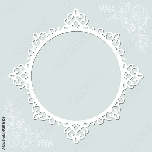 Delicate round laser cut frame with sophisticated pattern for celebrations