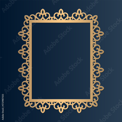 Delicate rectangular ornamental frame for laser cutting and scrapbooking