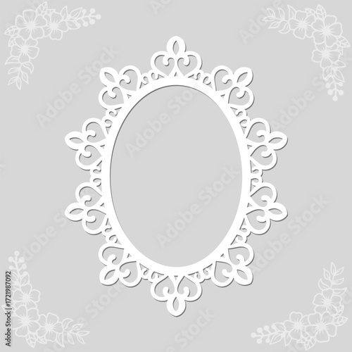 Traditional oval decorative frame with intricate laser cut pattern design