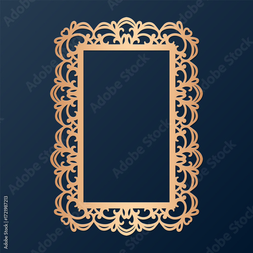 Vintage rectangular laser cut frame with delicate ornamental border design