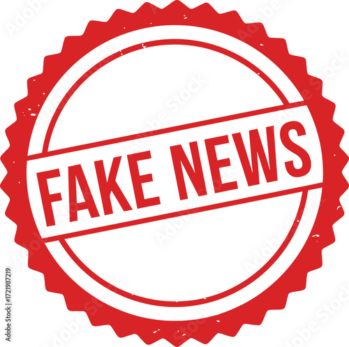 Red stamp symbol indicating fake news for digital media and communication isolated on transparent background