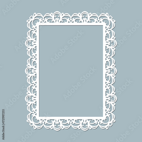 Elegant rectangular ornamental frame template for laser cutting projects