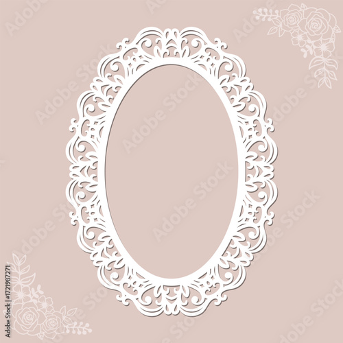 Oval laser cut frame with traditional ornamental pattern for picture frames