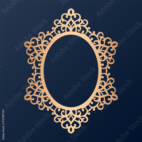 Oval decorative frame with sophisticated laser cut pattern for celebrations