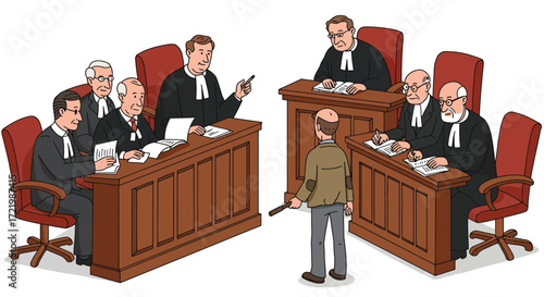 Courtroom Drama: Accused Facing Justice Amidst Legal System Vignette